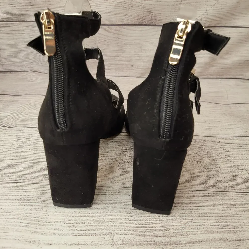 Chinese Laundry Black Suede Three Strap Mary Jane Pumps, 8.5